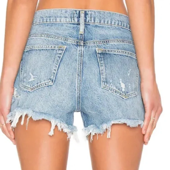 Agolde Light Blue Distressed Jean Shorts - Picture 4 of 11